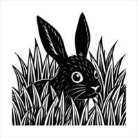 a rabbit hiding in tall meadow grass vector