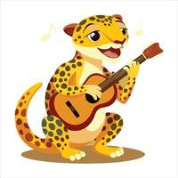 leopard gecko playing guitar on singing vector