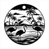 Two pink flamingos standing vector