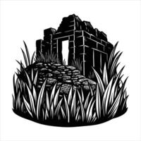 grass growing between ancient vector