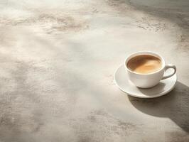 Minimalist coffee moment with white espresso cup on rustic surface photo