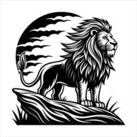 Majestic lion standing on a cliff vector
