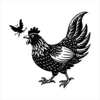 A chicken jumping up to catch a flying vector