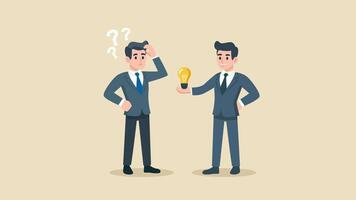animation confuse businessman with question mark.business solution concept.animated businessman give idea to other businessman video