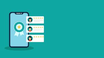 animation customer review concept, character Giving Star Feedback, five Star review ,animated customer satisfaction rating, business satisfaction video