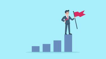 animation businessman on top graph.businessman holding flag on top of graph chart for business success concept video