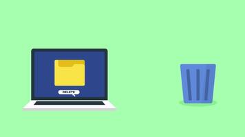 animation deleting file document from laptop to trash or recycle bin video