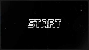 animation start text in pixel with distortion glitch effect.retro digital style perfect for gaming intros or openers video