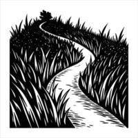 path winding through tall uncut grass vector