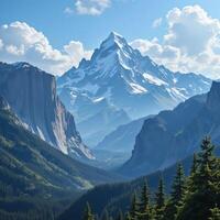 A mountain range with trees and mountains photo
