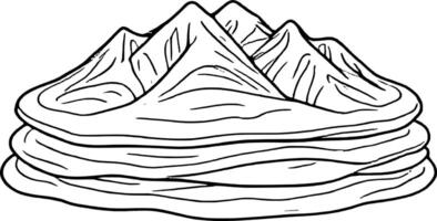 Stack Of Flour Tortillas With Mountain Peaks Black And White Line Art Food Illustration vector