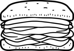 A hamburger is shown in black and white vector