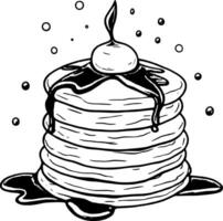 Stack Of Fluffy Pancakes Drizzled With Rich Chocolate Syrup And Topped With Creamy Whipped Cream vector