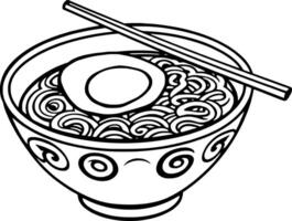 A Bowl Of Noodles With A Fried Egg And Chopsticks vector