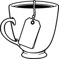 A Simple Line Drawing Of A Teacup With A Tea Bag vector