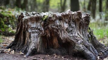 This is a CloseUp View of a Rustic Tree Stump that is Located in a Beautiful Woodland Setting photo