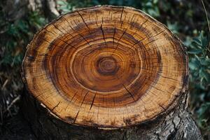 A CloseUp Image of a Rustic Tree Trunk Showcasing Its Distinctive Natural Wood Grain Patterns photo