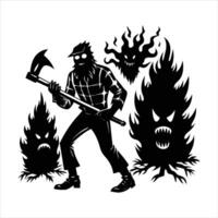 lumberjack with flaming axe vector