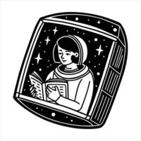 astronaut reading in space vector