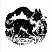 Playful Border Collie Running In Tall vector