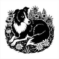 border collie resting in a flower vector