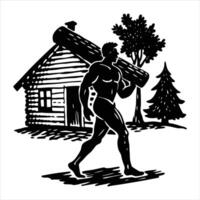 Man carrying log on shoulders vector