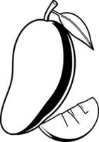 A Simple Line Drawing Of A Ripe Mango With A Slice vector