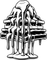 Stack Of Waffles Drizzled With Creamy Sauce Black And White Graphic Style Illustration vector