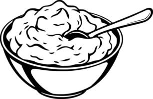 Bowl with Spoon Simple Line Art Design vector