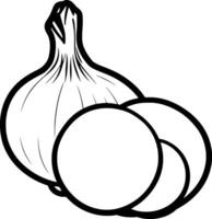 Whole Onion And Two Sliced Rings Line Art Style Illustration vector