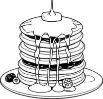 Delicious Stack Of Pancakes With Syrup Butter Berries On A White Plate Isolated vector