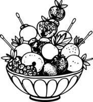 Colorful Fruit Bowl with Strawberries Oranges and Blueberries on a vector