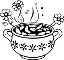 Steaming Bowl Of Colorful Soup With Flowers And Floral Patterned Bowl Isolated On vector