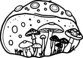 Colorful Mushroom Patch Underneath a Larger Mushroom Cap Artistic Illustration Style Isolated vector