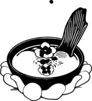 Steaming Bowl Of Noodle Soup Garnished With Flowers And Held By Abstract Hands Illustration vector
