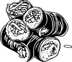 Delicious Kimbap Rolls Stacked Together Featuring Carrot Spinach and Rice Filling on White Bac vector