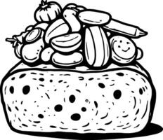 Colorful Topping on Bread Slice with Smiling Face Whimsical Food Illustration on vector