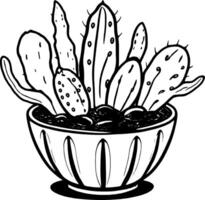 Colorful Cacti Arrangement in Striped Bowl with Decorative Red Stones Cartoon Style Illustration vector