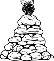 Stylized Rock Cairn Topped With a Blue Berry and Leaves on a Plain vector