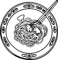Noodles Served In Decorative Bowl With Chopsticks And Orange Toppings Isolated On White vector