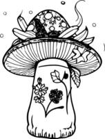 Decorative Amanita Mushroom Illustration with Floral and Botanical Elements Design vector