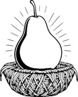 Elegant Pear Resting in Woven Basket with Radiating Lines Black and White Artistic Illustration vector
