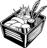 Delicious Sushi Selection In A Black Bento Box vector