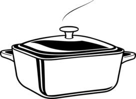 A black and white drawing of a pot with a lid vector