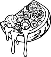 Cartoon Slice Of Cake With Berries And Dripping Honey Inside A Circle On A vector