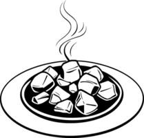 Steaming Dish Of Cubed Meat A Simple Line Drawing vector