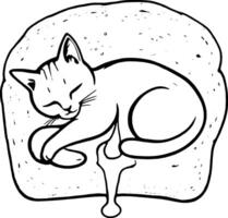 Cartoon Cat Sleeping Peacefully on a Slice of Bread with Dripping Honey Illustration vector