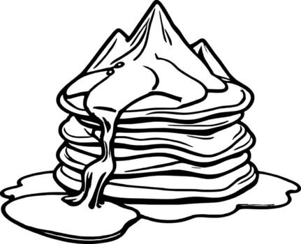 Stack Of Pancakes With Syrup Resembling Snowy Mountains Cartoon Style On vector