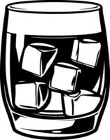 A Glass of Golden Whiskey with Ice Cubes Refreshing Drink vector