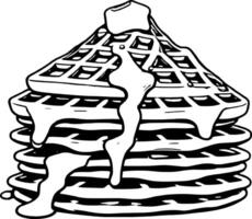 Towering Stack Of Waffles Drizzled With Golden Syrup And Topped With Melting Butter Slice vector